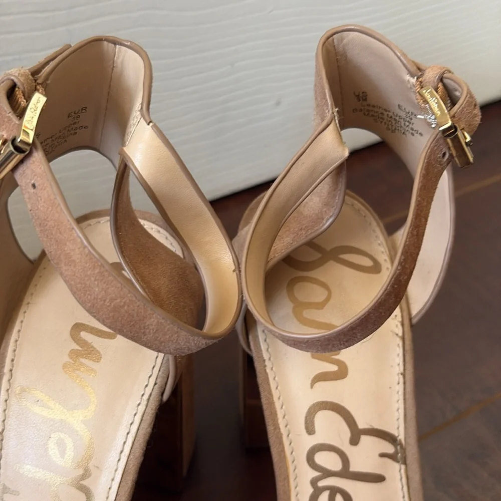 🔥Sam Edelman Synthia Camel Suede Ankle Strap Heels - Picture 4 of 8